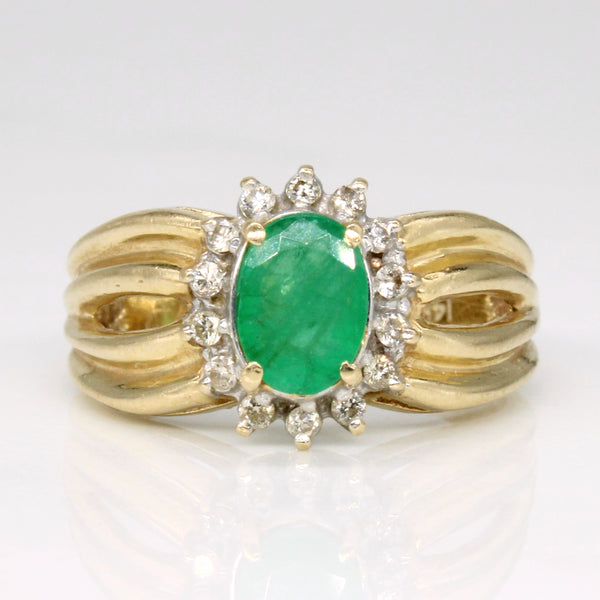 Emerald & Diamond Halo Ring | 0.55ct, 0.14ctw | SZ 6.75 |