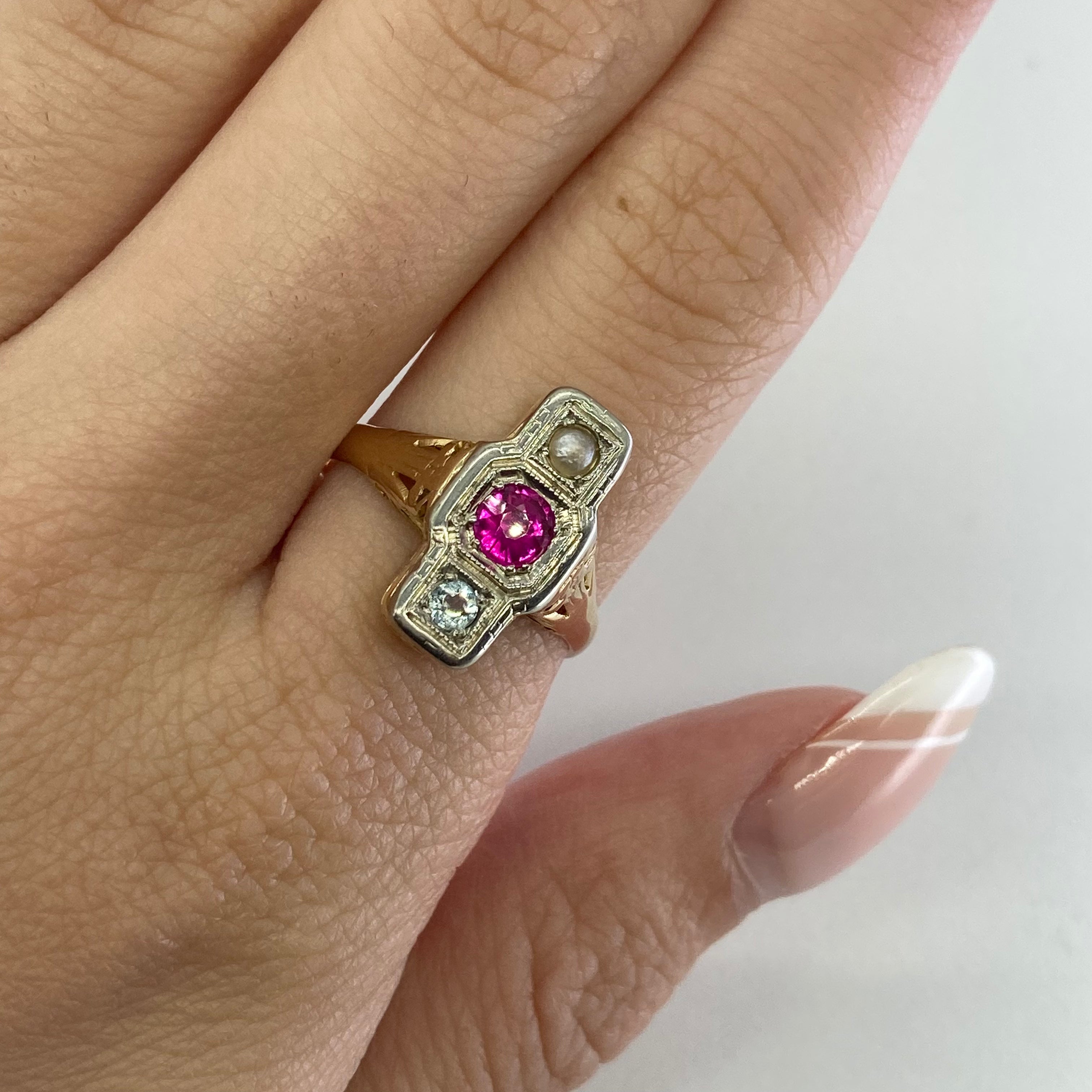 Multi Gem Art Deco Ring | 0.40ctw | SZ 7.25 |