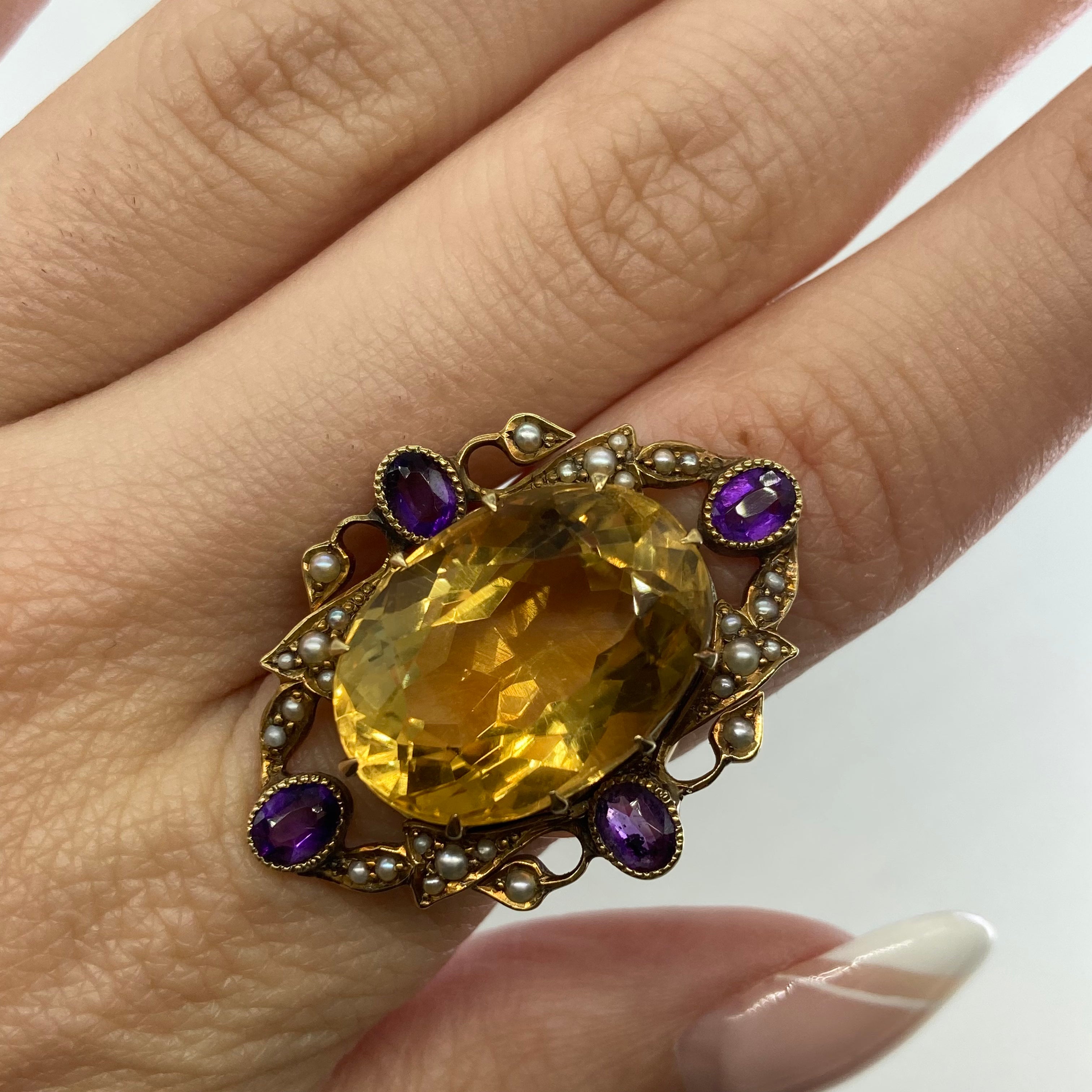 '100 Ways' Victorian Citrine Cocktail Ring | 13.15ct, 0.60ctw | SZ 5.5 |