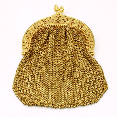 Victorian 15k Yellow Gold Change Purse with Leaf and Grape Motif and Acorn Clasp | 47.5g