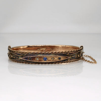 1899 Chester Hallmarked Antique Cut  Sapphire & Rose Cut Diamond Bracelet | 0.15ctw, 0.02ctw | 6.5
