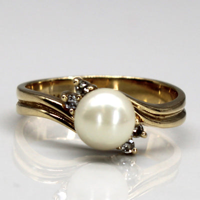 Bypass Pearl & Diamond Ring | 0.04ctw | SZ 6 |
