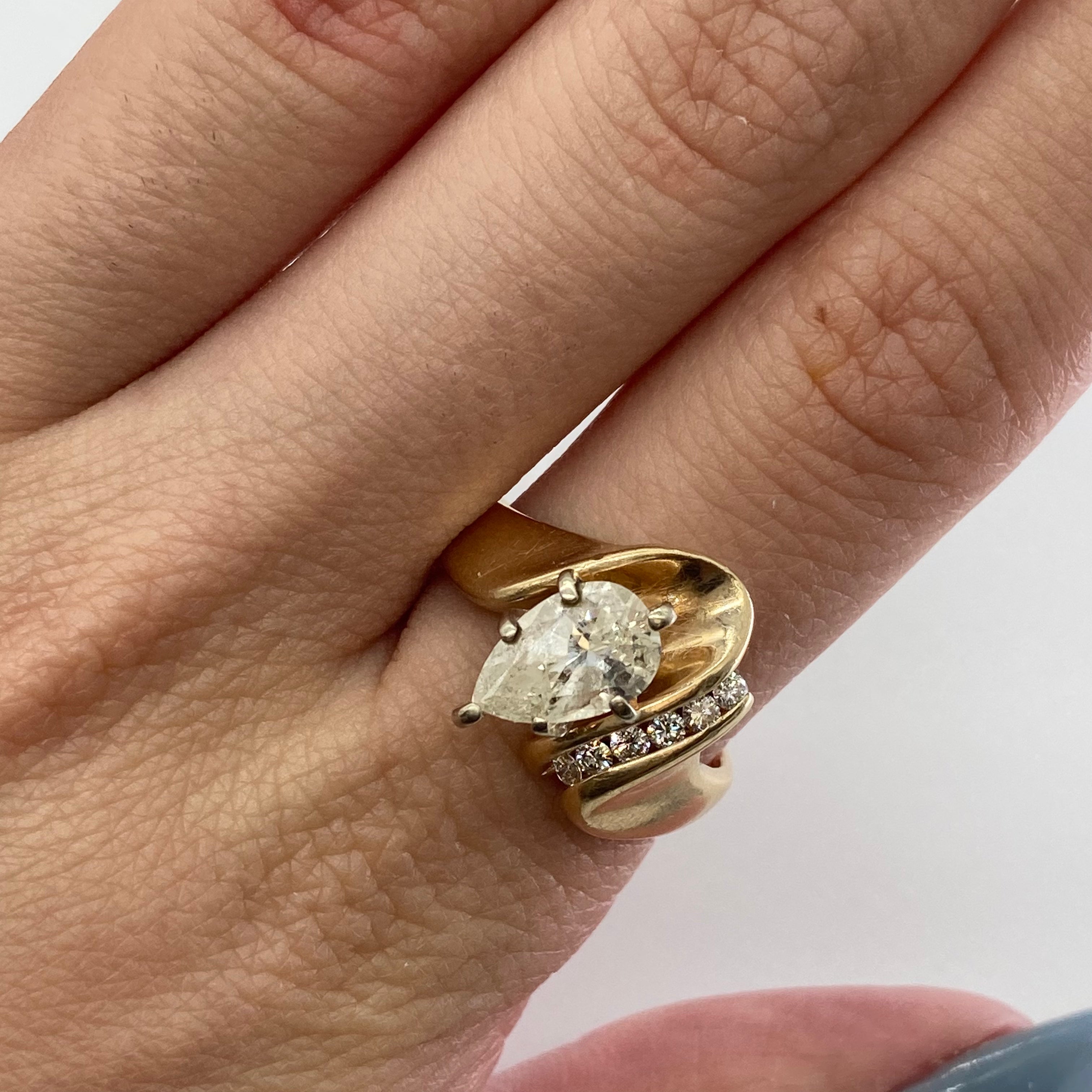 Bague de fiançailles en diamant taille poire | 1,34 ct | Taille 8 | 