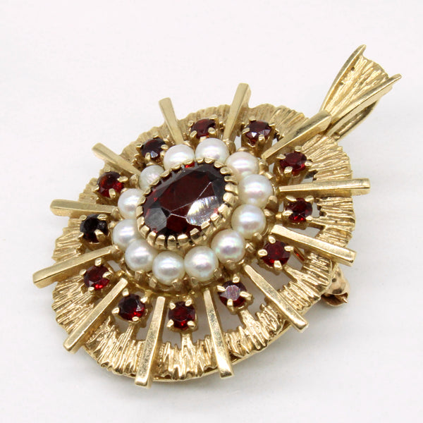 Garnet & Seed Pearl Modified Brooch & Pendant | 1.86ctw |