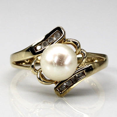 Bypass Pearl & Diamond Ring | 0.06ctw | SZ 7 |