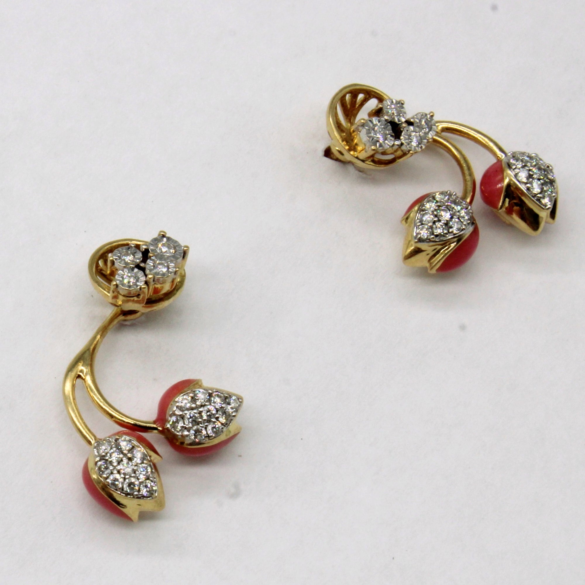 Diamond Enamel Flower Earrings | 0.20ctw |