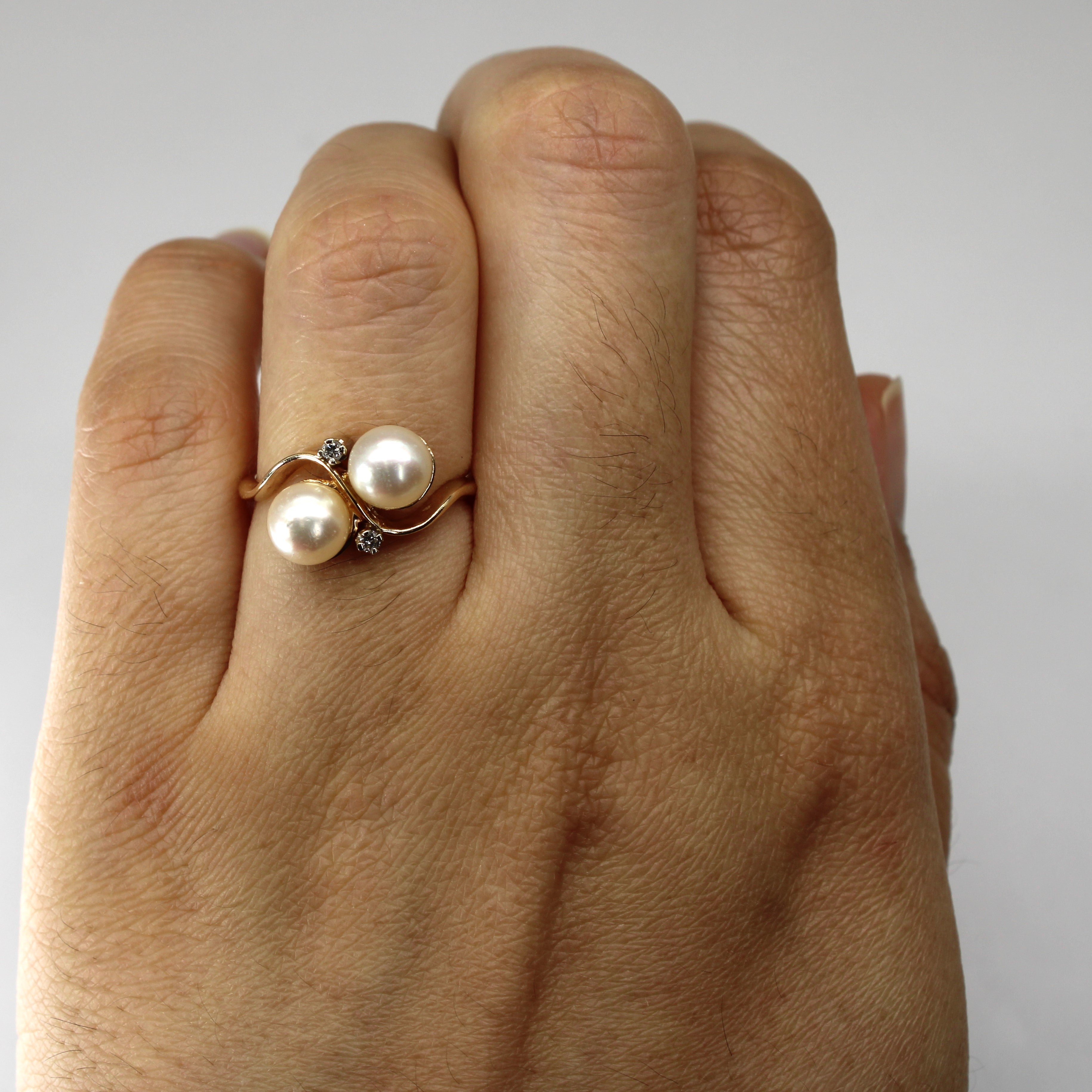 Bypass Pearl & Diamond Ring | 0.03ctw | SZ 5.5 |