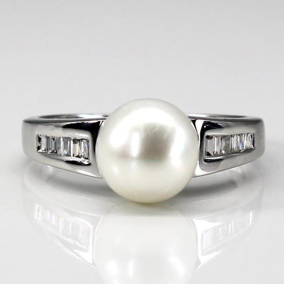 Baguette Diamond & Pearl Ring | 0.15ctw | SZ 5 |