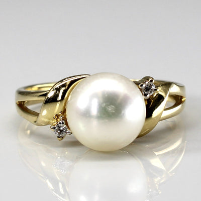 Three Stone Pearl & Diamond Ring | 0.03ctw | SZ 6.75 |