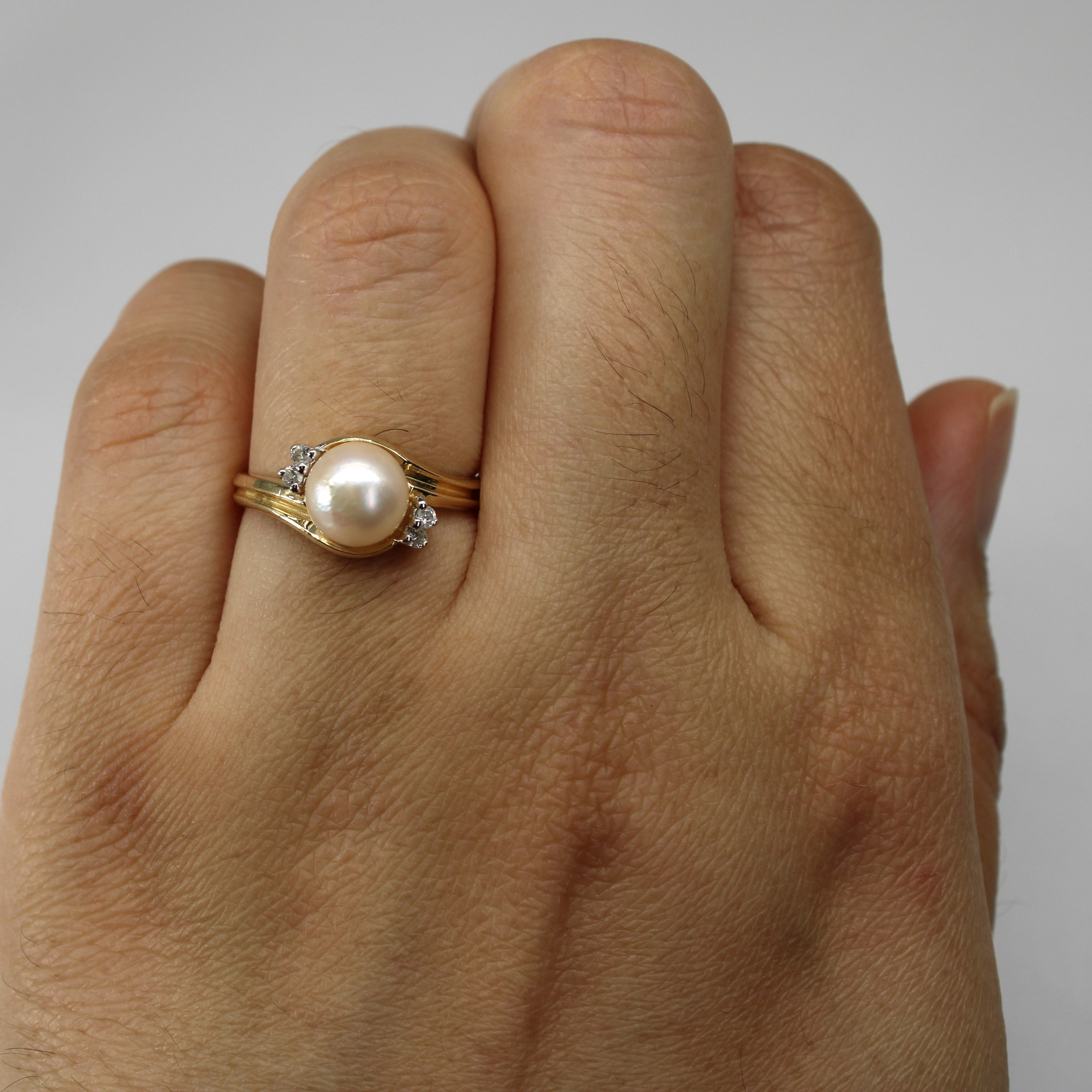 Bypass Pearl & Diamond Ring | 0.04ctw | SZ 5.75 |