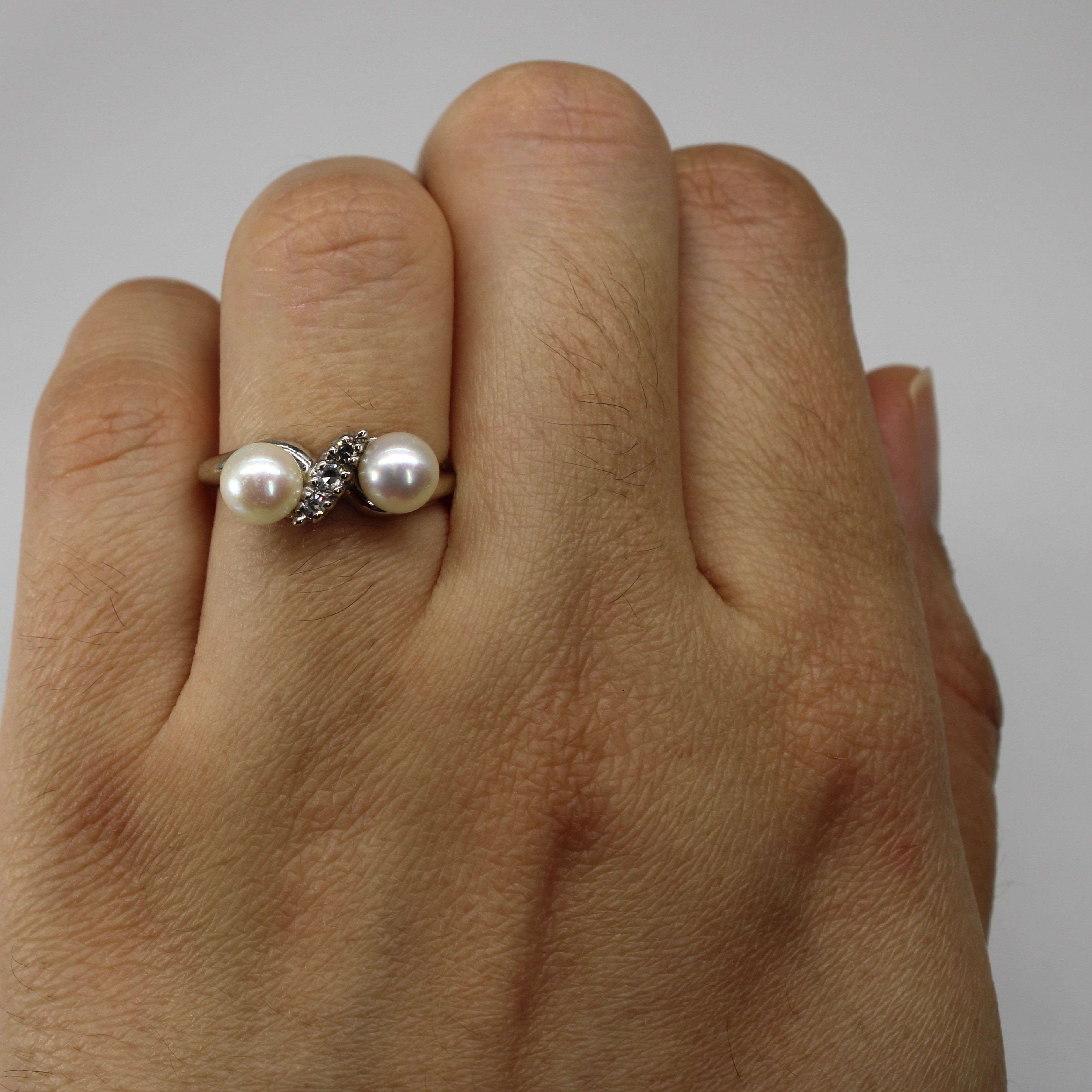 Bypass Pearl & Diamond Ring | 0.07ctw | SZ 5.75 |