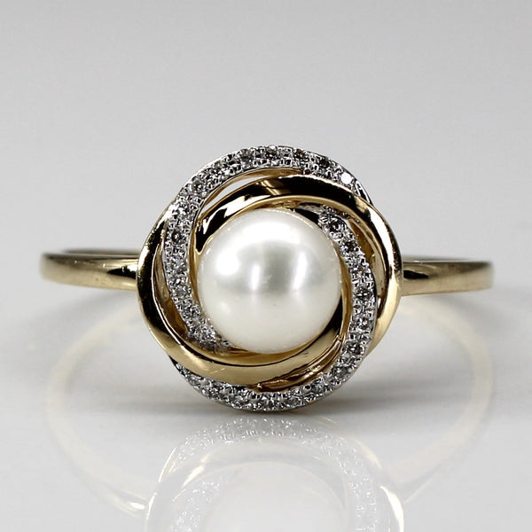 Spiral Pearl & Diamond Ring | 0.06ctw | SZ 7.5 |