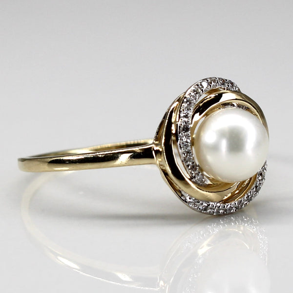 Spiral Pearl & Diamond Ring | 0.06ctw | SZ 7.5 |