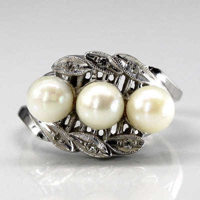 Three Stone Pearl & Diamond Ring | 0.04ctw | SZ 5.5 |