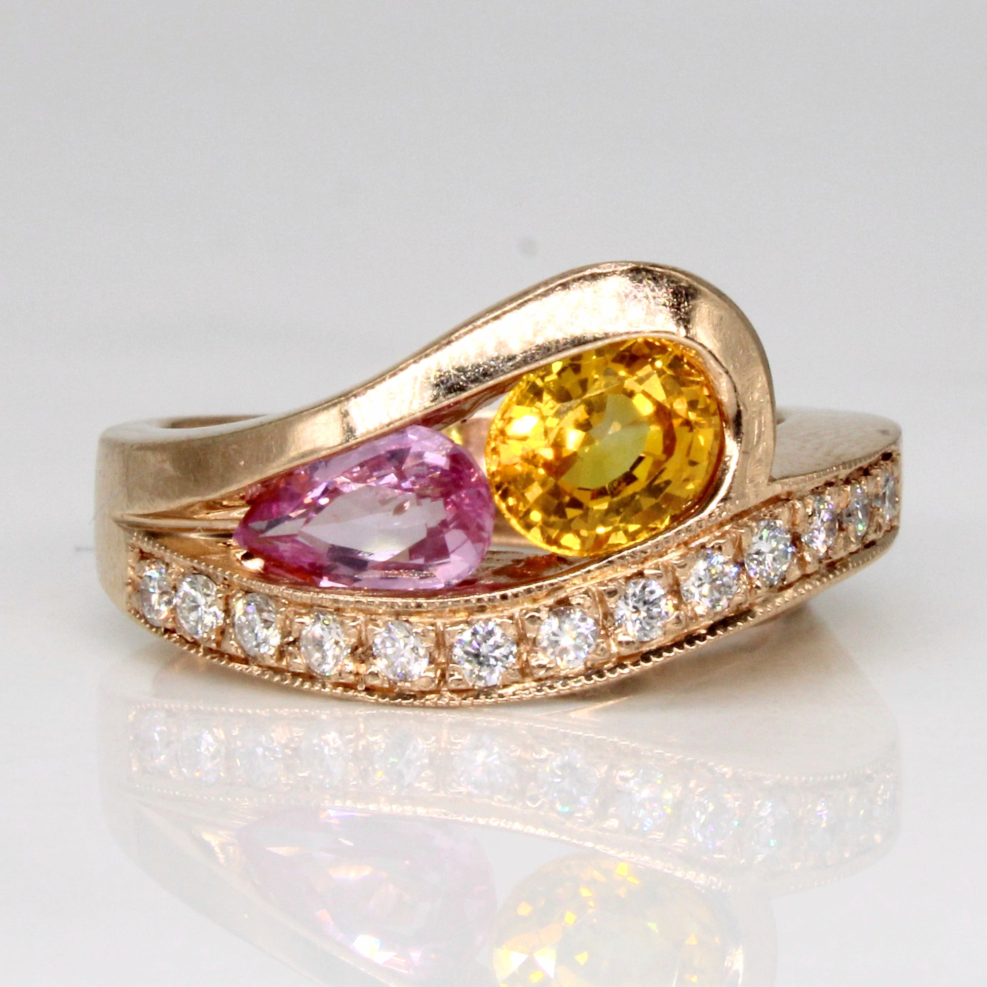 Pink & Yellow Sapphire & Diamond Waterfall Ring | 1.75ctw, 0.26ctw | SZ 6.75 |