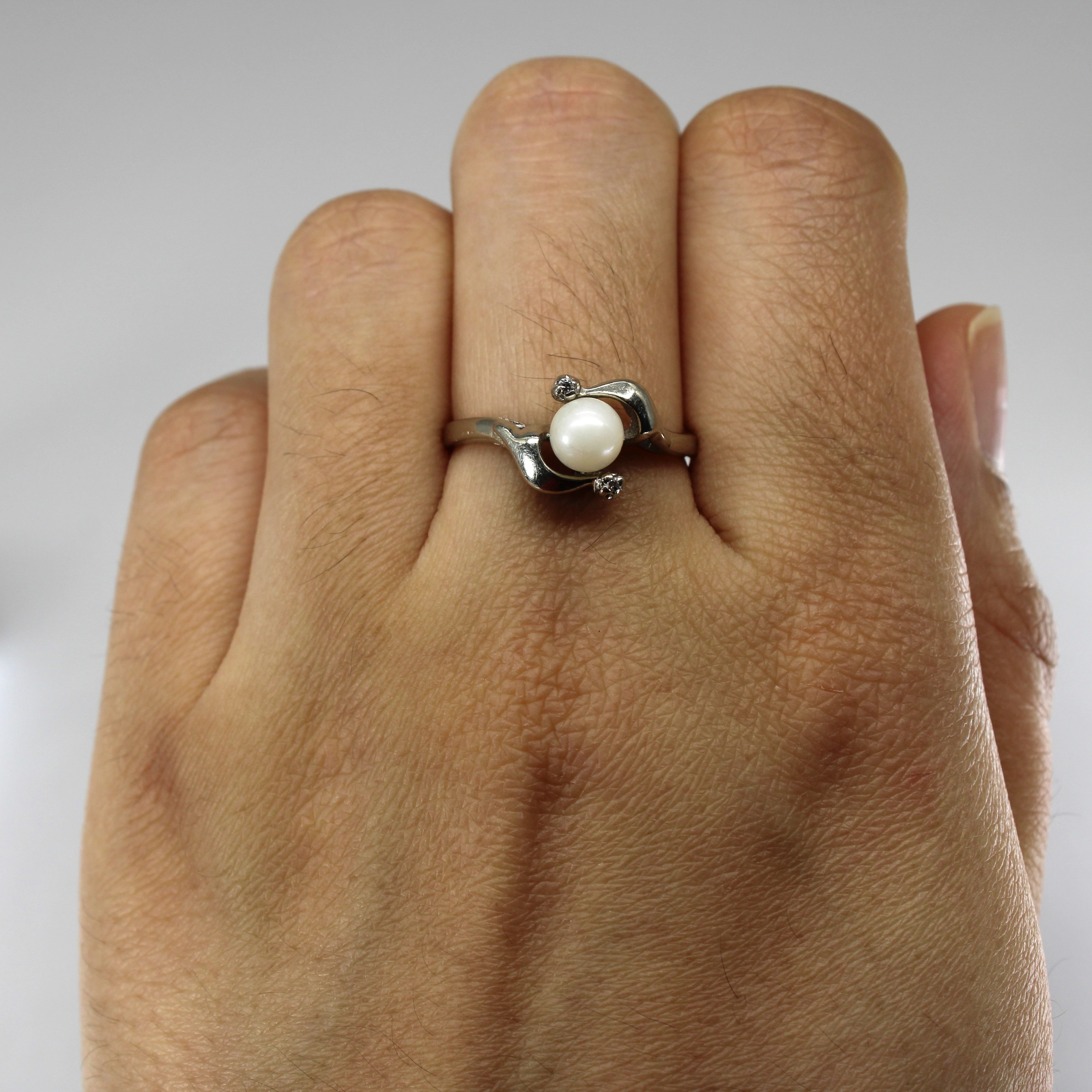 Bypass Pearl & Diamond Ring | 0.01ctw | SZ 7.75 |