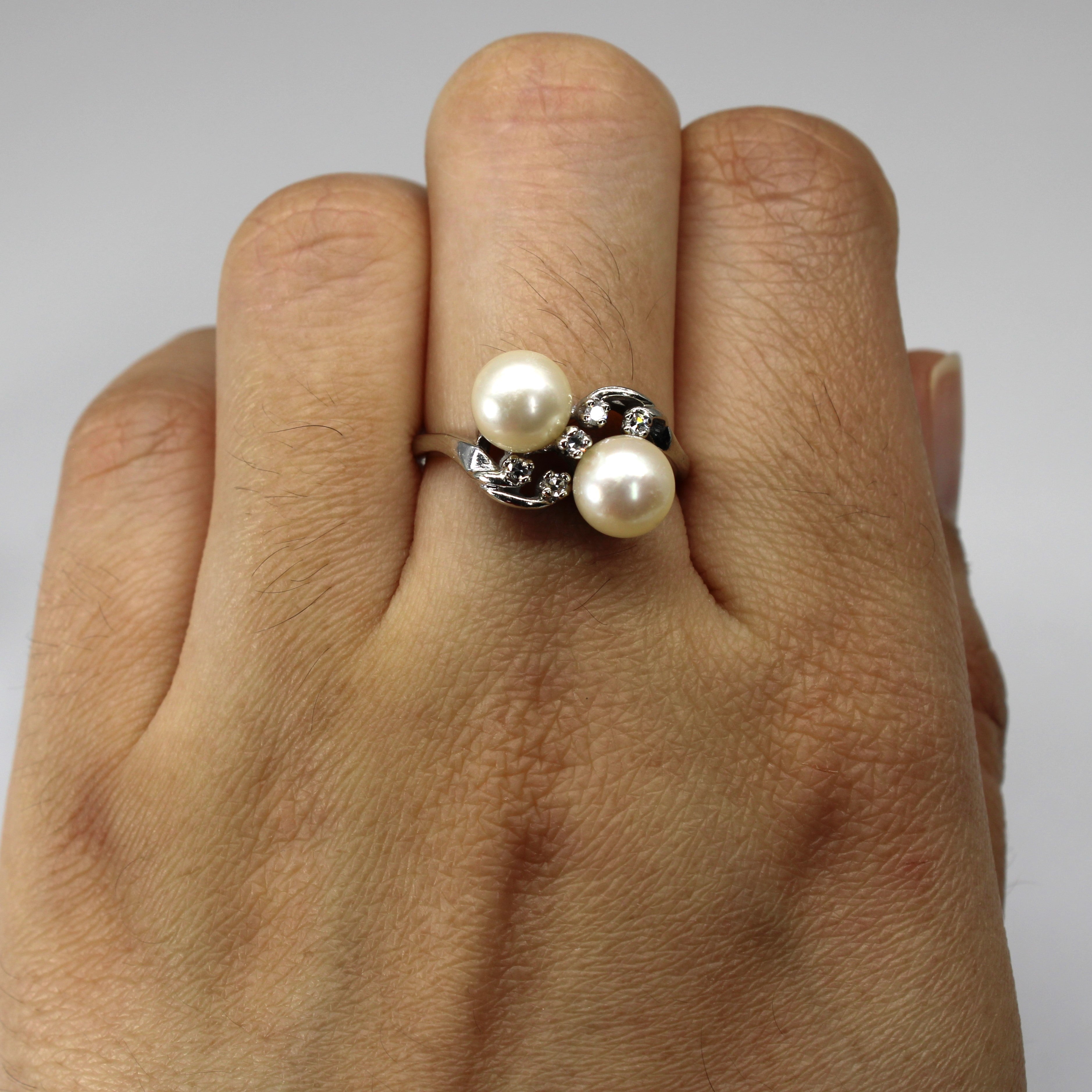 Bypass Pearl & Diamond Ring | 0.05ctw | SZ 7.25 |