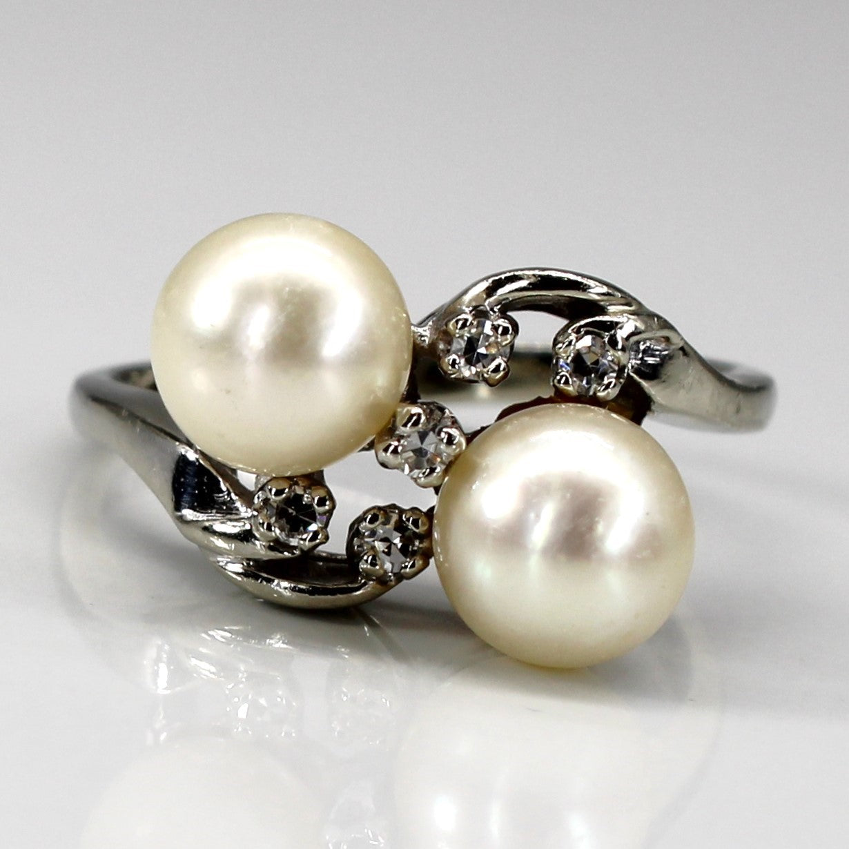 Bypass Pearl & Diamond Ring | 0.05ctw | SZ 7.25 |
