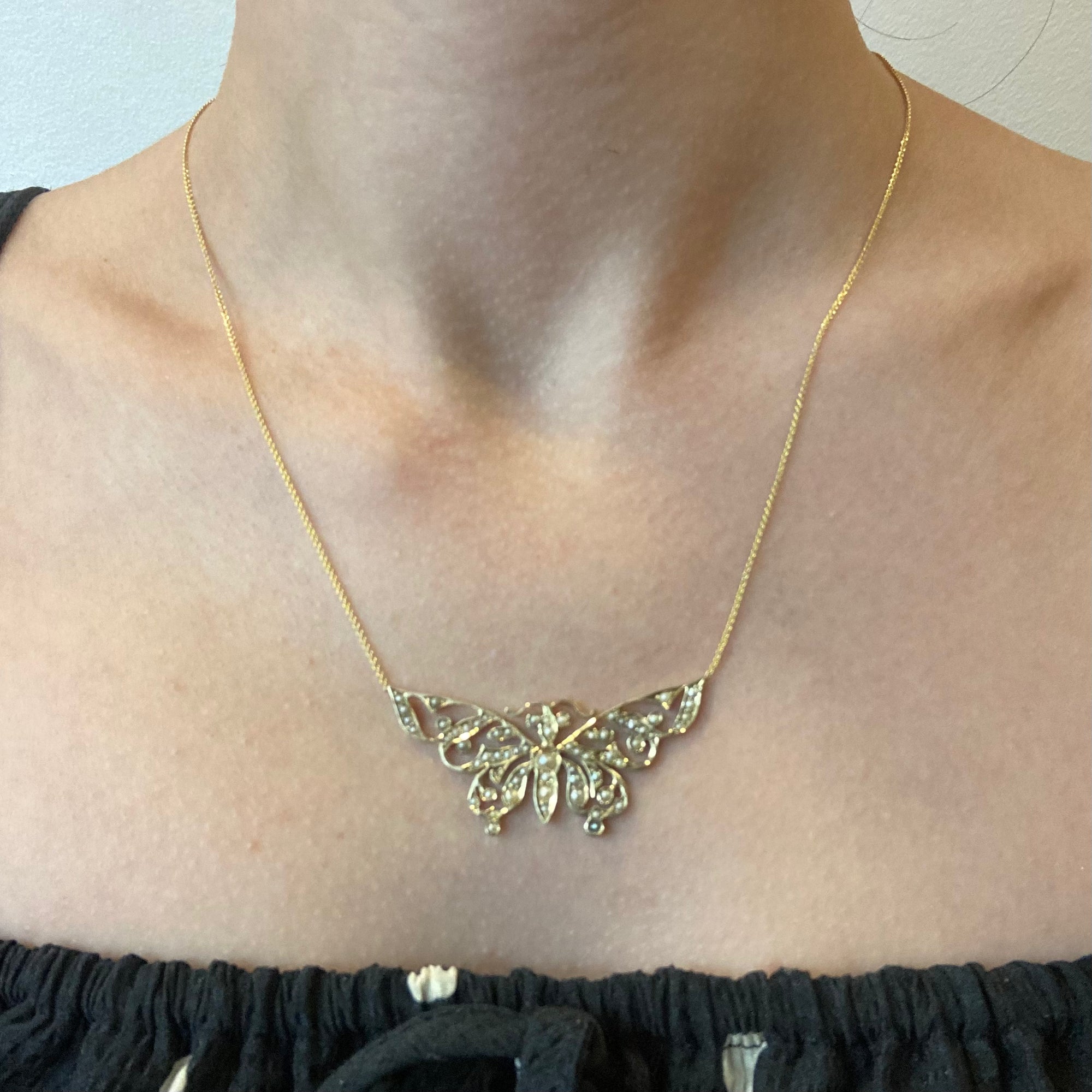 Pearl sales butterfly necklace