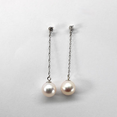 Pearl & Diamond Dangle Earrings | 0.08ctw |