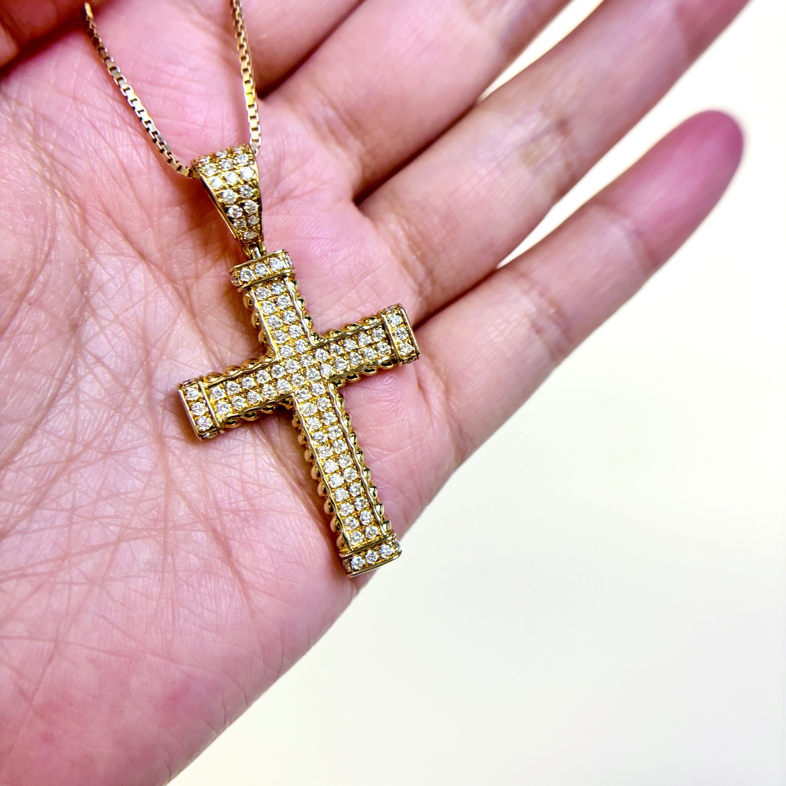 14k Yellow Gold Diamond Cross Necklace | 1.33ctw | 16"