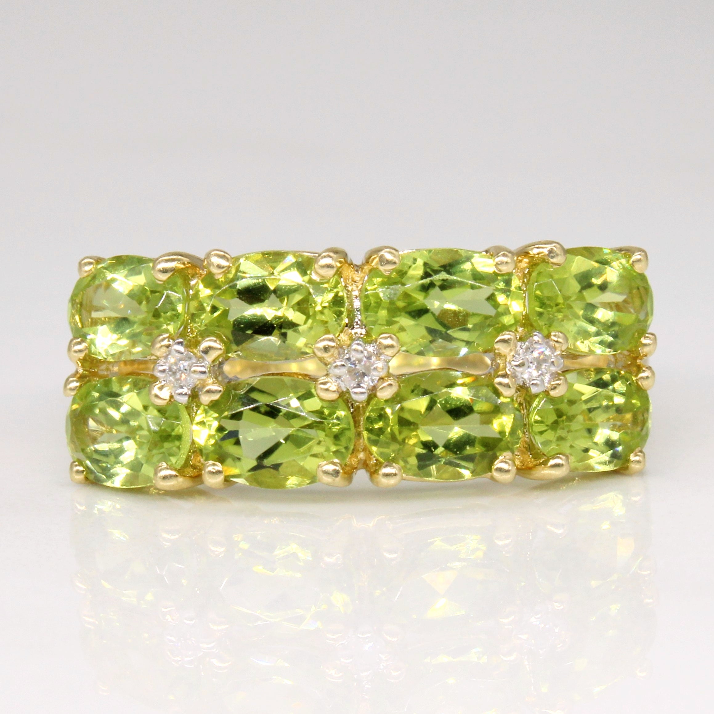 Peridot & Diamond Cocktail Ring | 4.00ctw, 0.03ctw | SZ 8.75 |