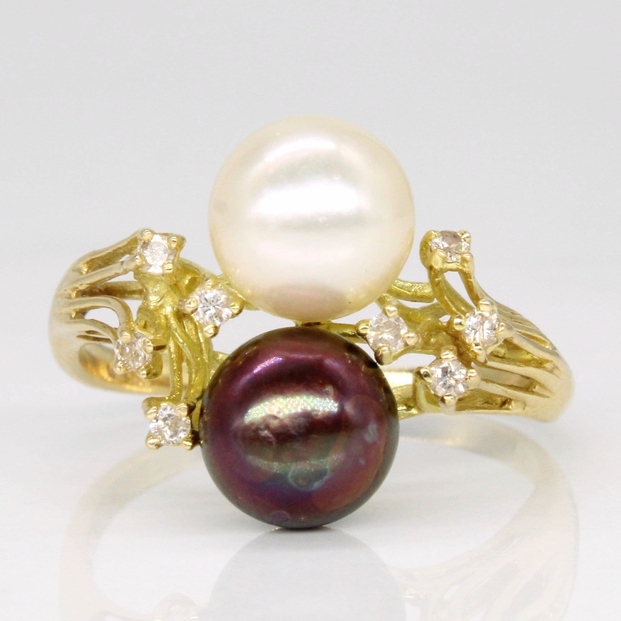 Pearl & Diamond Cocktail Ring | 0.08ctw | SZ 9.5 |