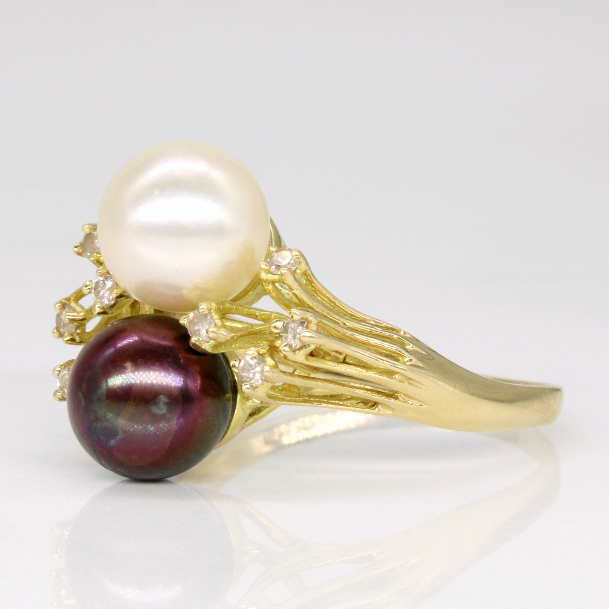 Pearl & Diamond Cocktail Ring | 0.08ctw | SZ 9.5 |