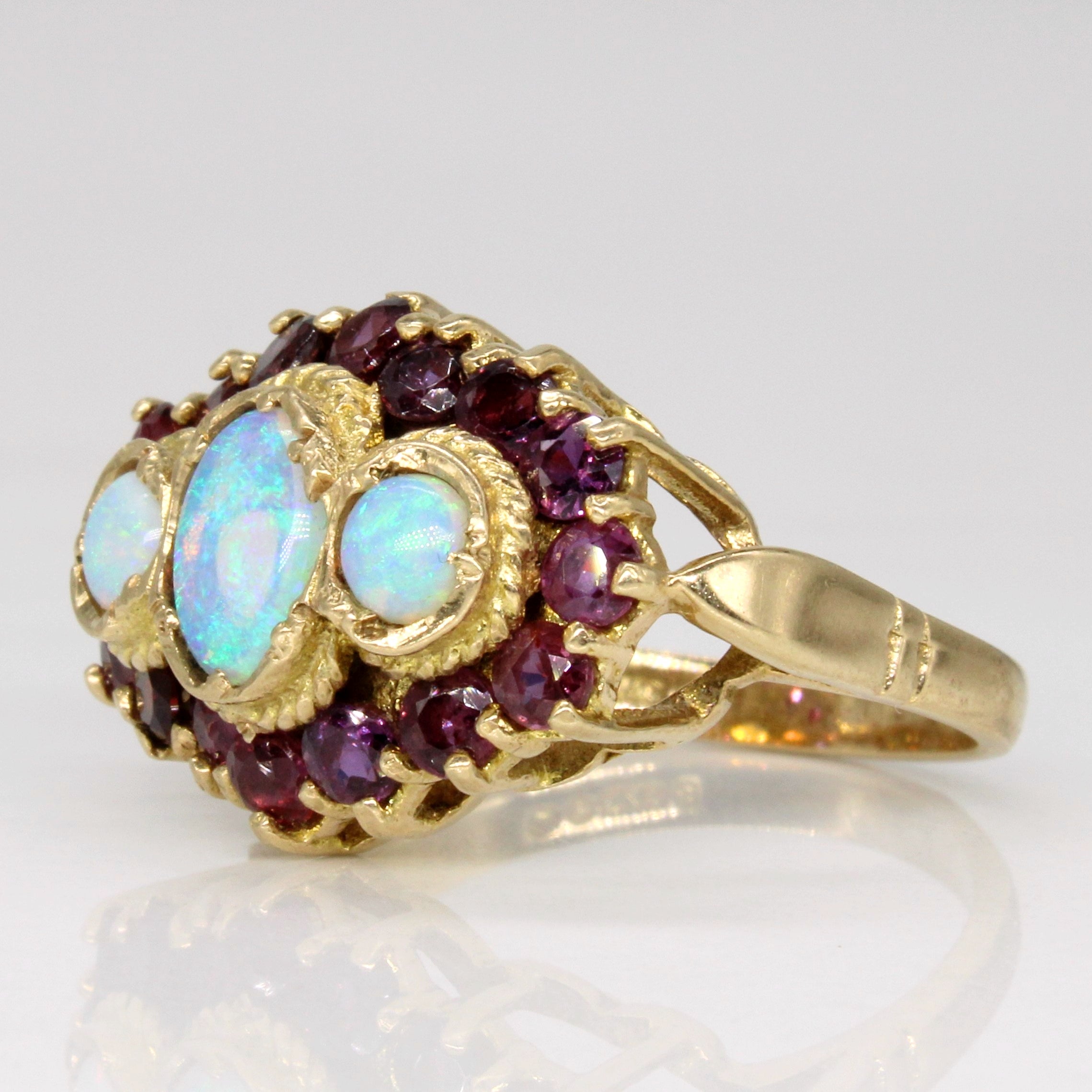 1973 London Opal & Ruby Cocktail Ring | 0.75ctw, 1.00ctw | SZ 7.25 |