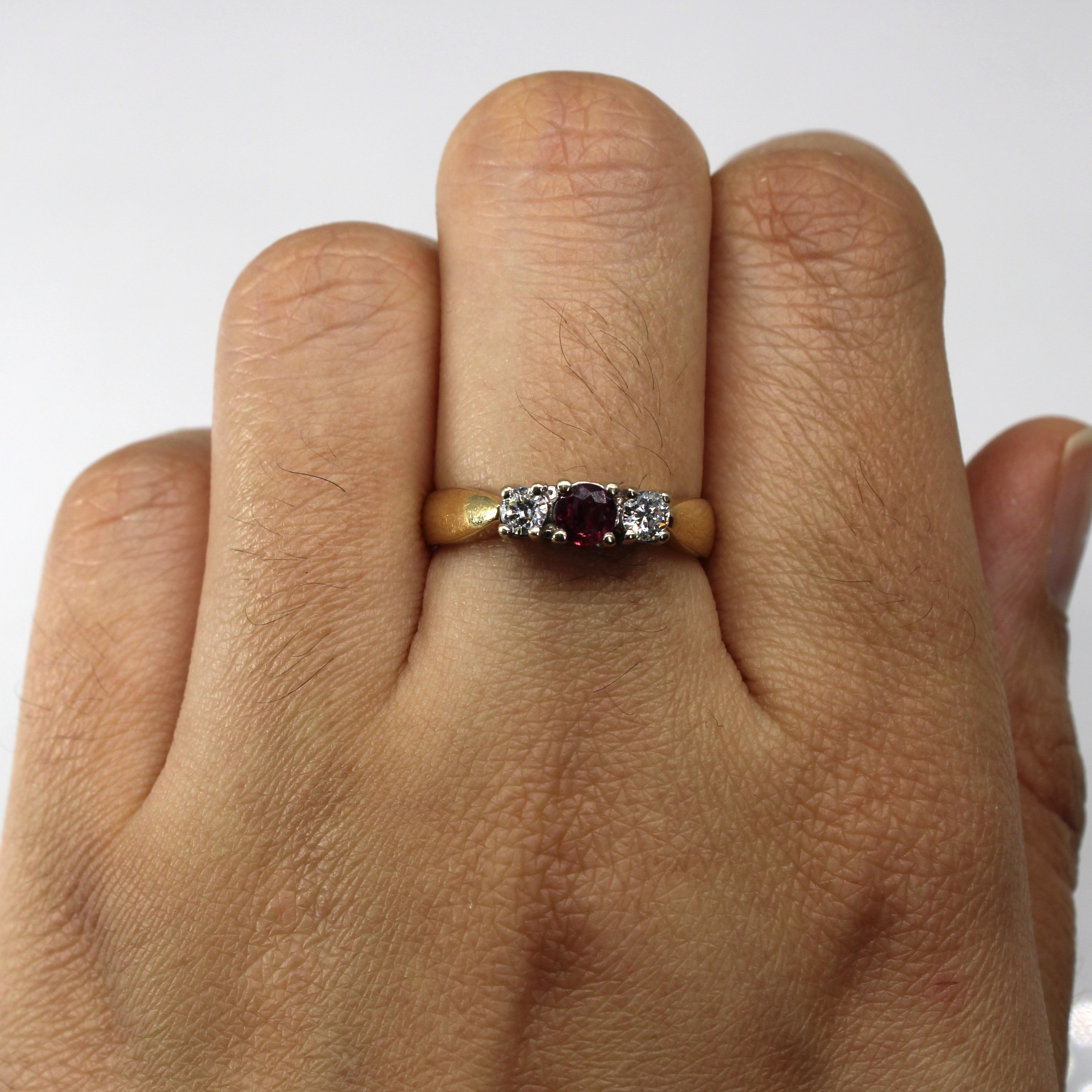 Three Stone Diamond & Ruby Ring | 0.20ctw | 0.28ctw | SZ 6.75 |