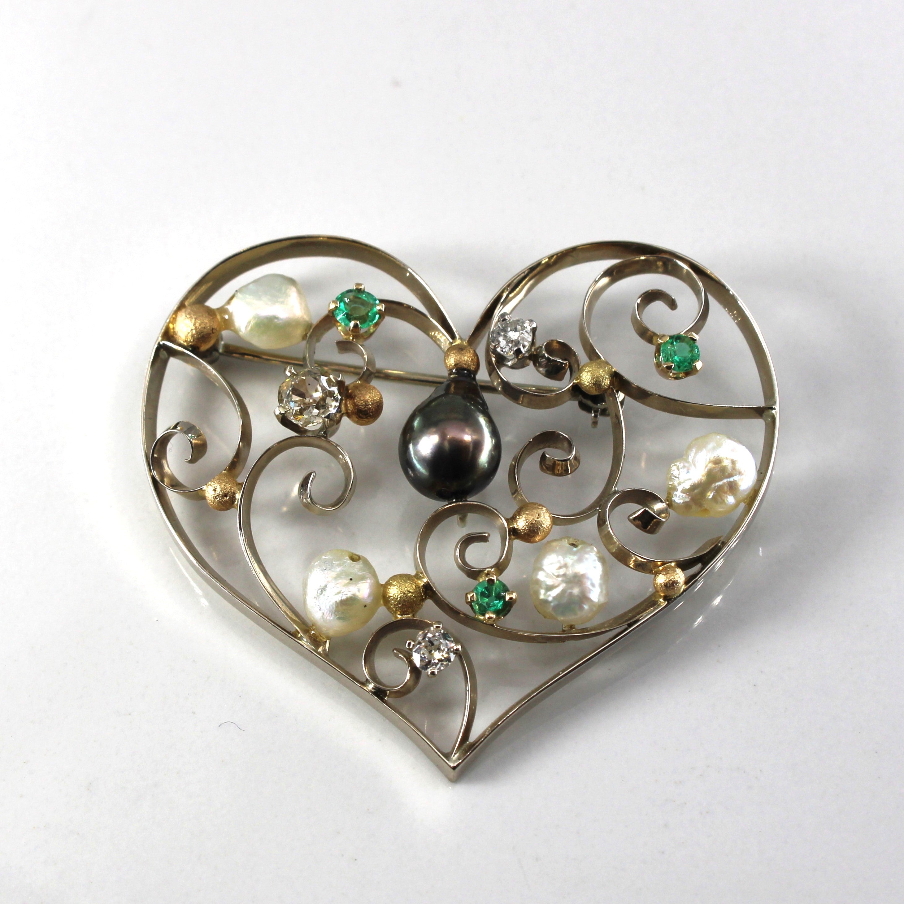 Vintage Heart Design Multi Gemstone Brooch