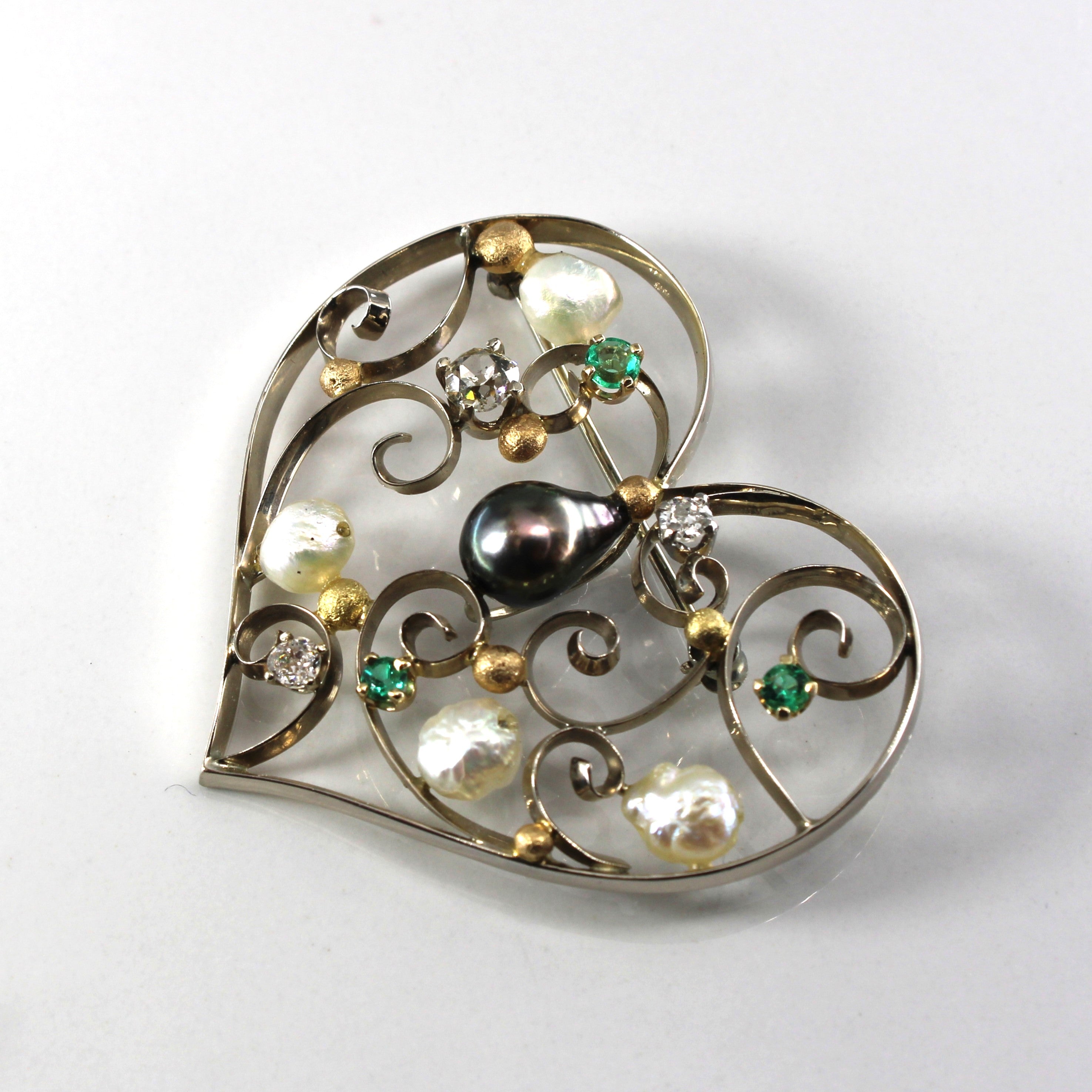 Vintage Heart Design Multi Gemstone Brooch