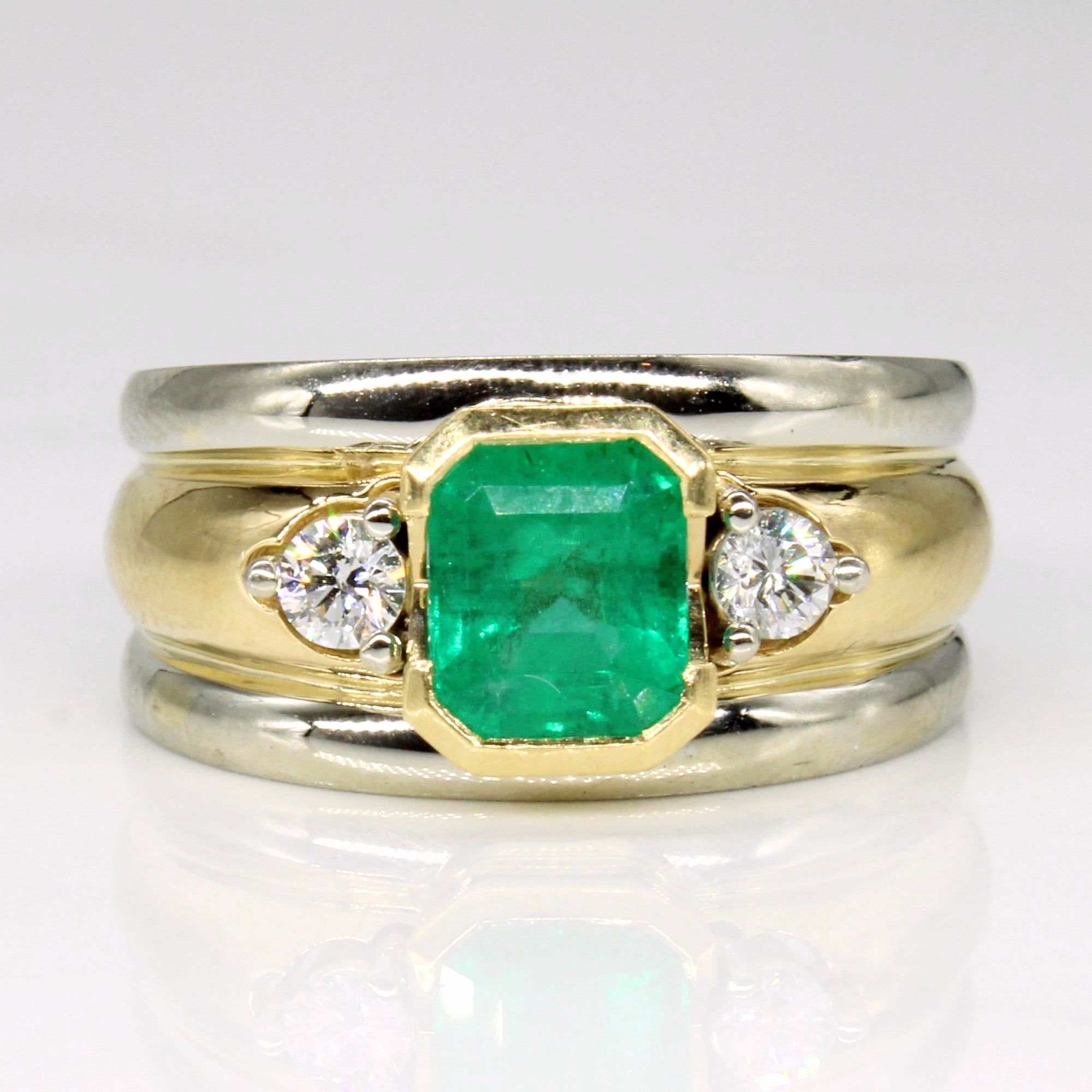 Emerald & Diamond Three Stone Cocktail Ring | 1.20ct, 0.16ctw | SZ 5.75 |