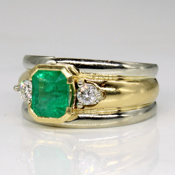 Emerald & Diamond Three Stone Cocktail Ring | 1.20ct, 0.16ctw | SZ 5.75 |