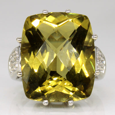 Green Quartz & Diamond Cocktail Ring | 20.50ct, 0.08ctw | SZ 7 |
