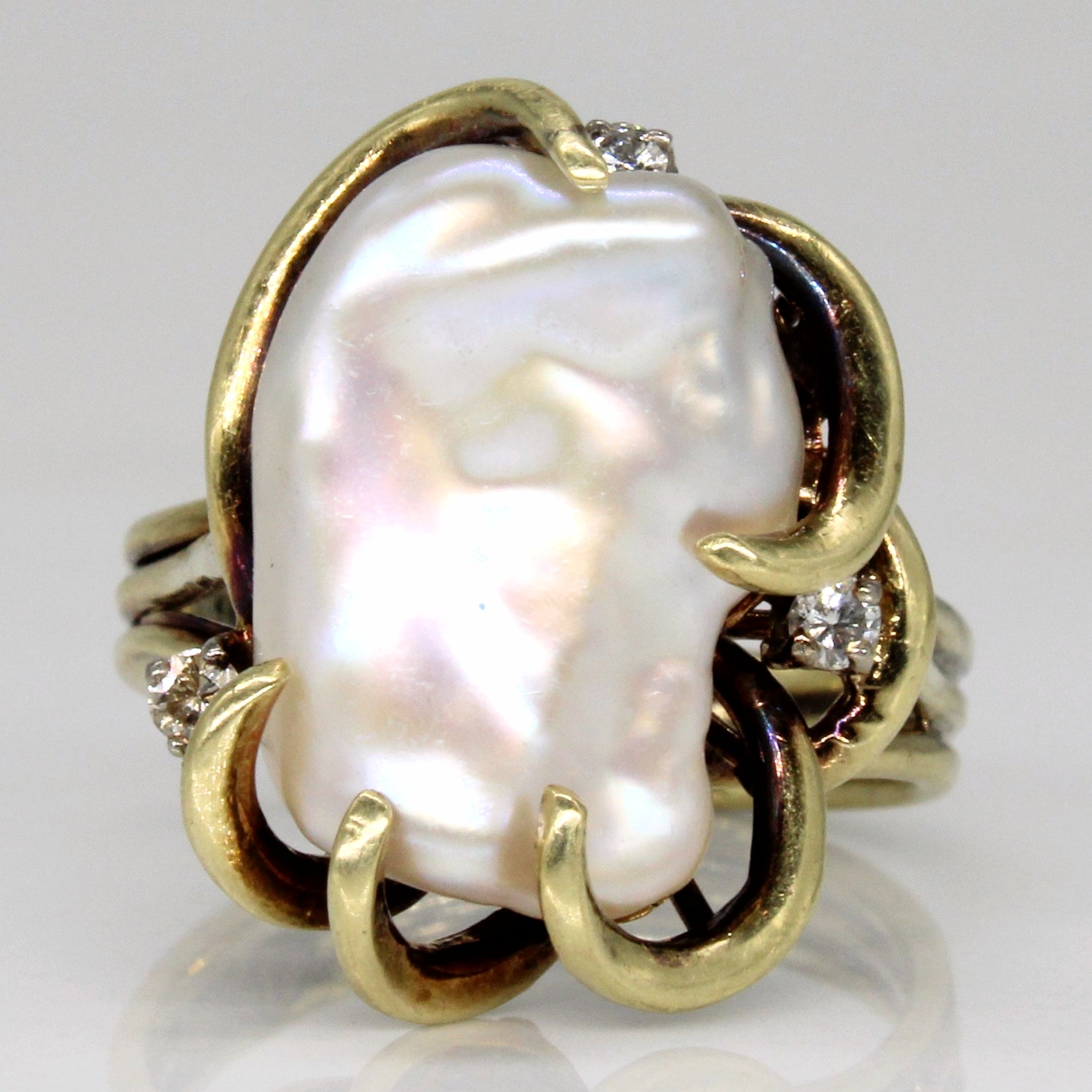 Baroque Pearl & Diamond Cocktail Ring | 0.08ctw | SZ 5.75 |