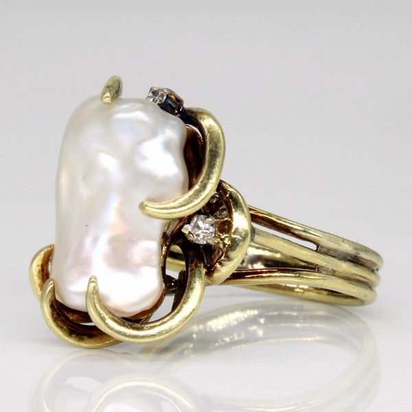 Baroque Pearl & Diamond Cocktail Ring | 0.08ctw | SZ 5.75 |