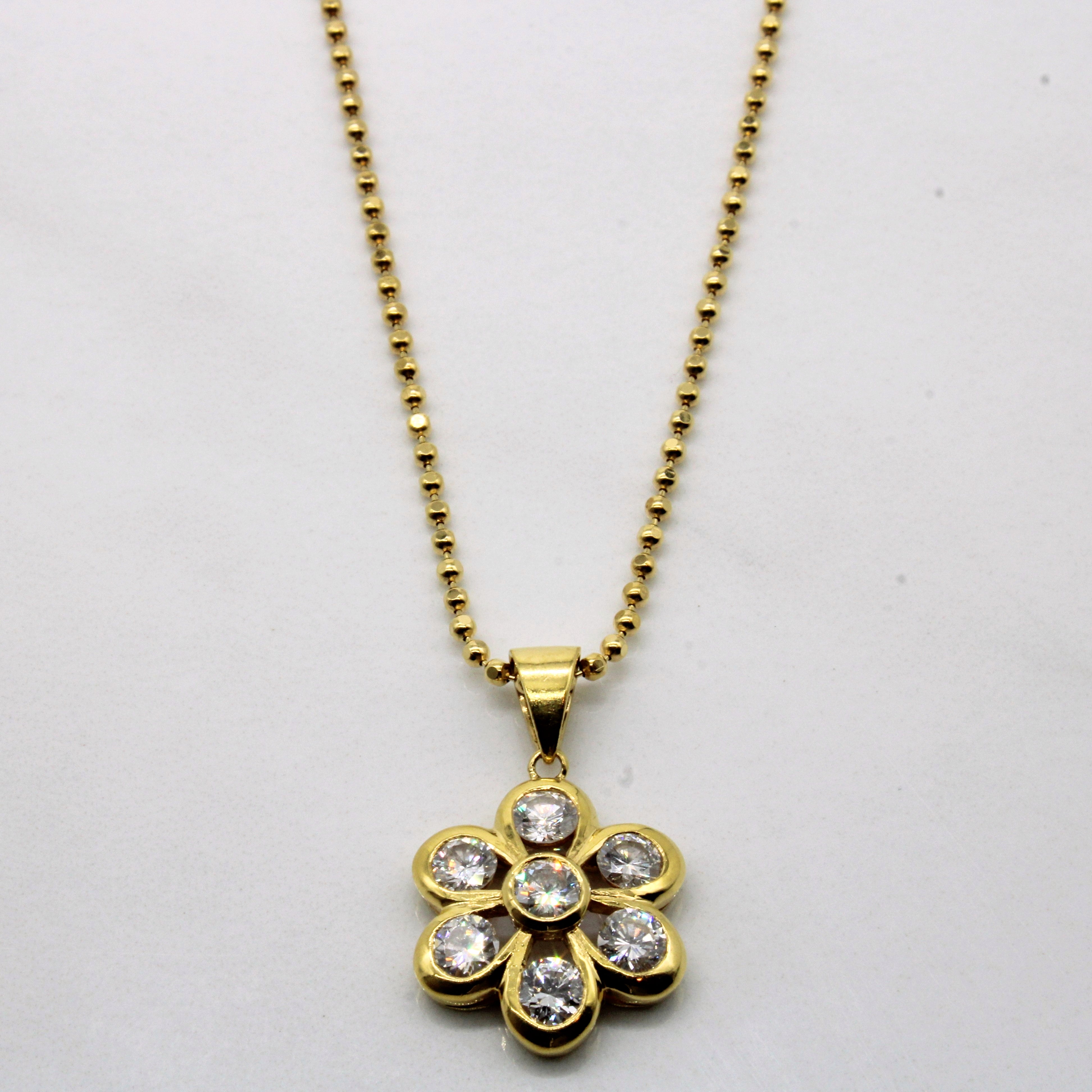 Diamond Flower Shaped Necklace | 1.02ctw | 16" |