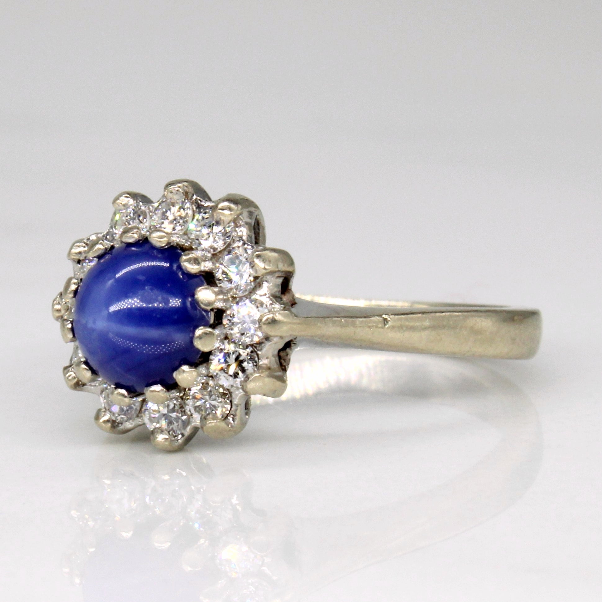 Synthetic Star Sapphire & Diamond Halo Ring | 0.80ct, 0.24ctw | SZ 3.75 |
