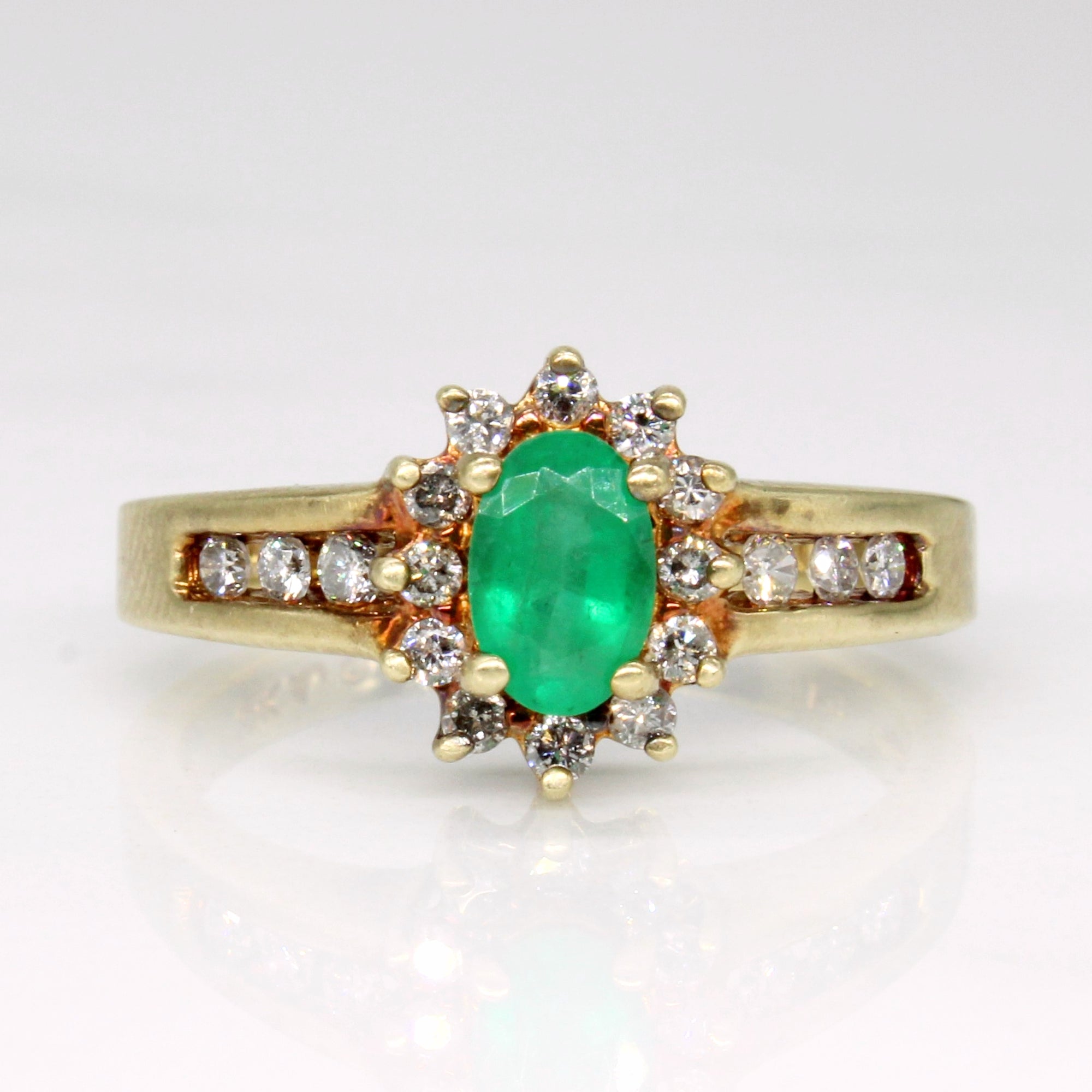 Emerald & Diamond Halo Ring | 0.50ct, 0.18ctw | SZ 6.75 |