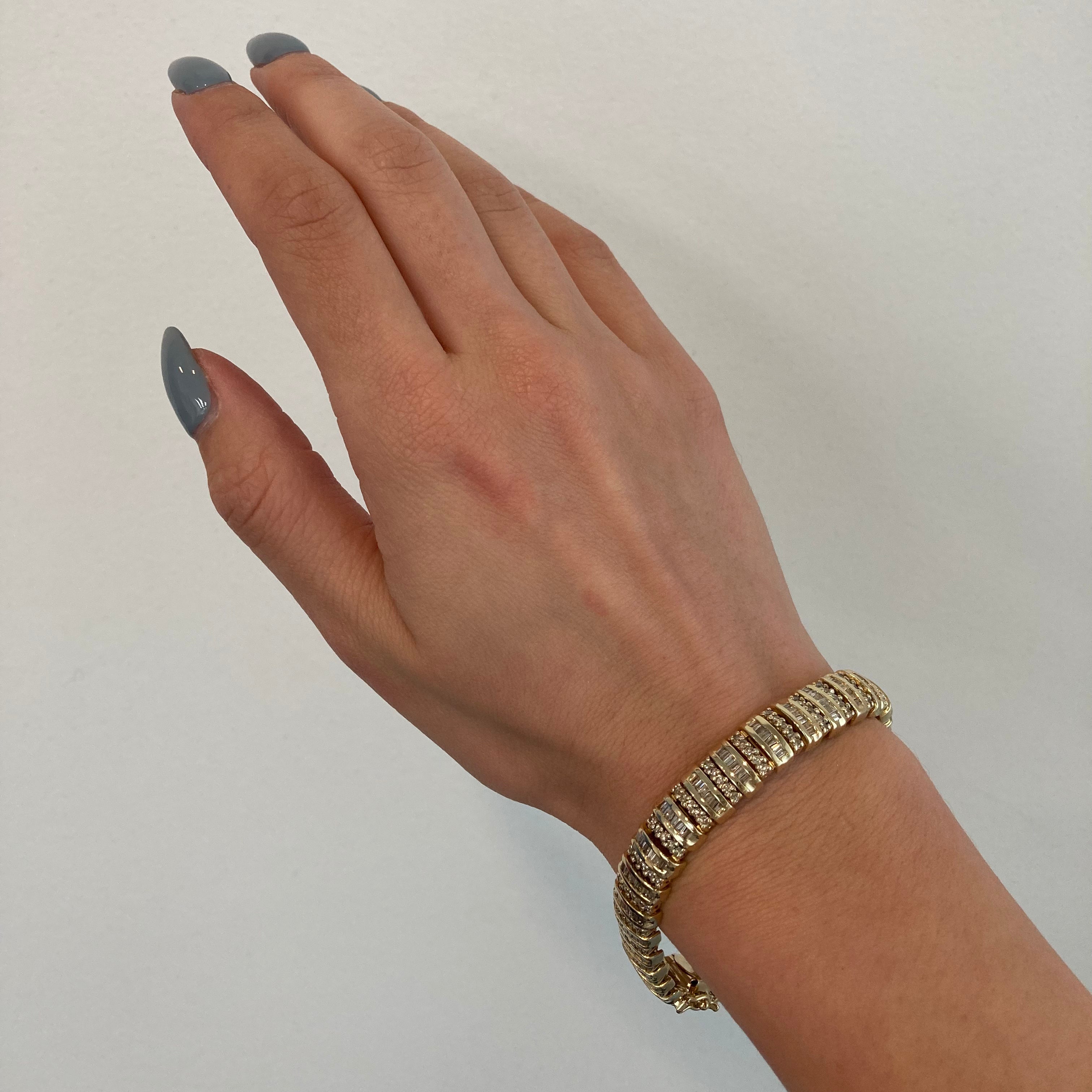 14k Baguette and Round Brilliant Cut Diamond Bracelet | 2.70ctw | 7.5" |