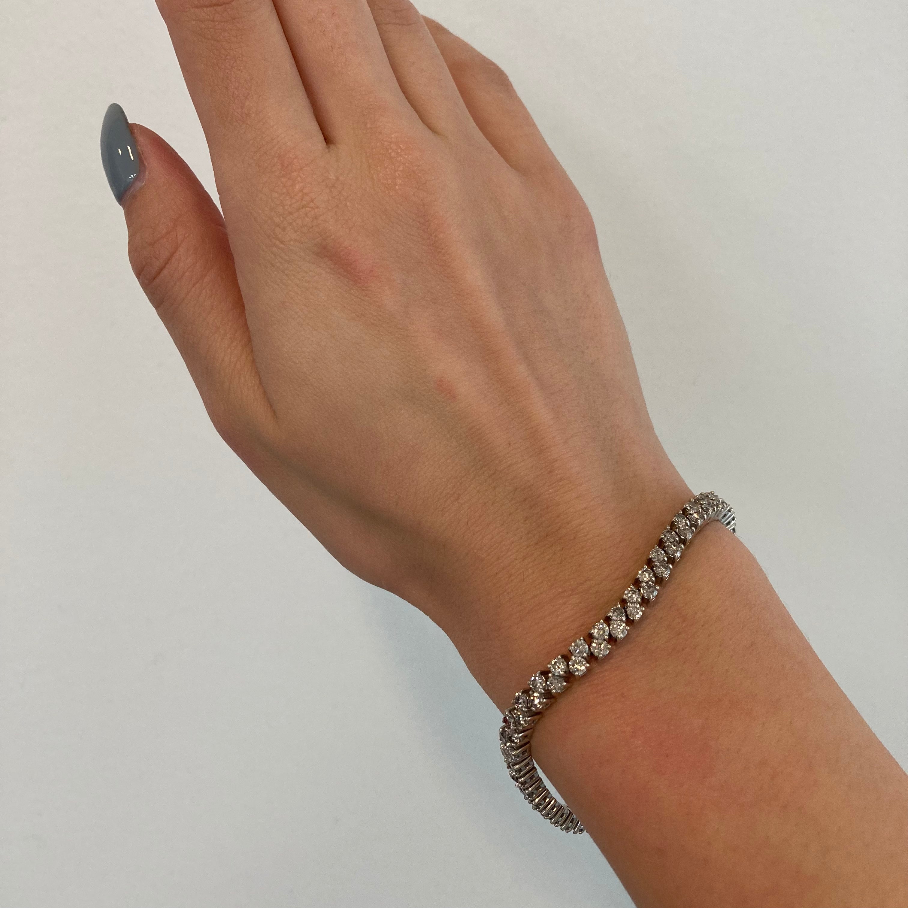 Bracelet tennis double rangée de diamants en or 14 carats | 6,30 ct | 6,5" | 