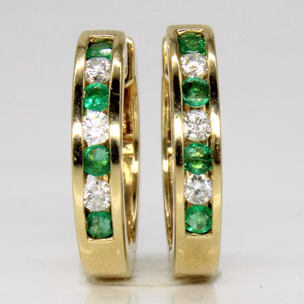 Emerald & Diamond Hoop Earrings | 0.20ctw, 0.15ctw |