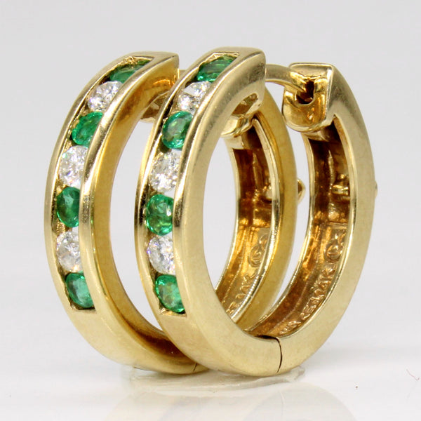 Emerald & Diamond Hoop Earrings | 0.20ctw, 0.15ctw |