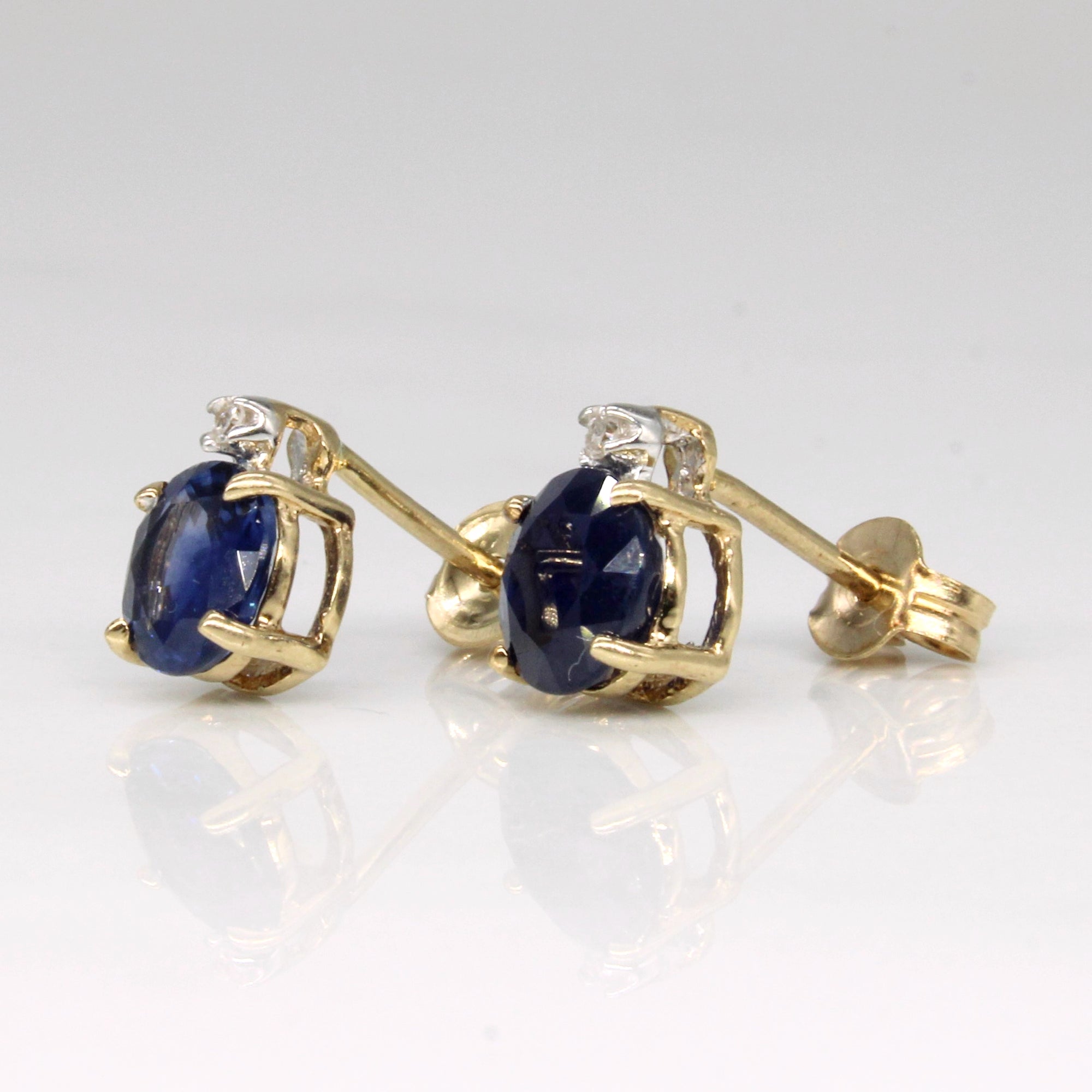 Sapphire & Diamond Stud Earrings | 1.20ctw, 0.02ctw |