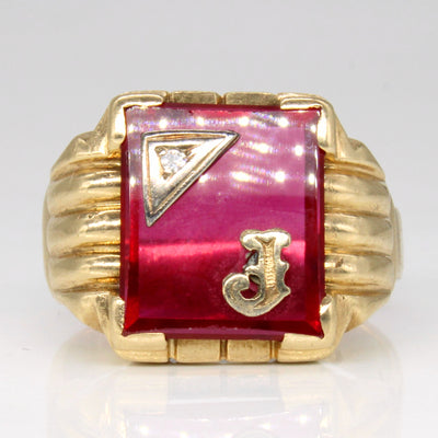 Synthetic Ruby & Diamond 'J' Initial Ring | 5.00ct, 0.01ct | SZ 11 |