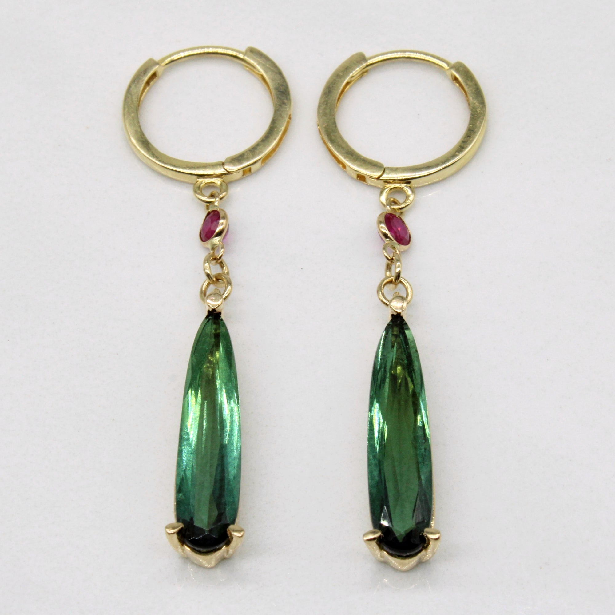 Tourmaline & Ruby Drop Earrings | 1.00ctw, 0.14ctw |