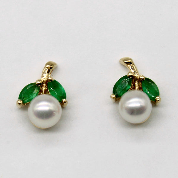 Emerald & Pearl Earrings | 0.14ctw |