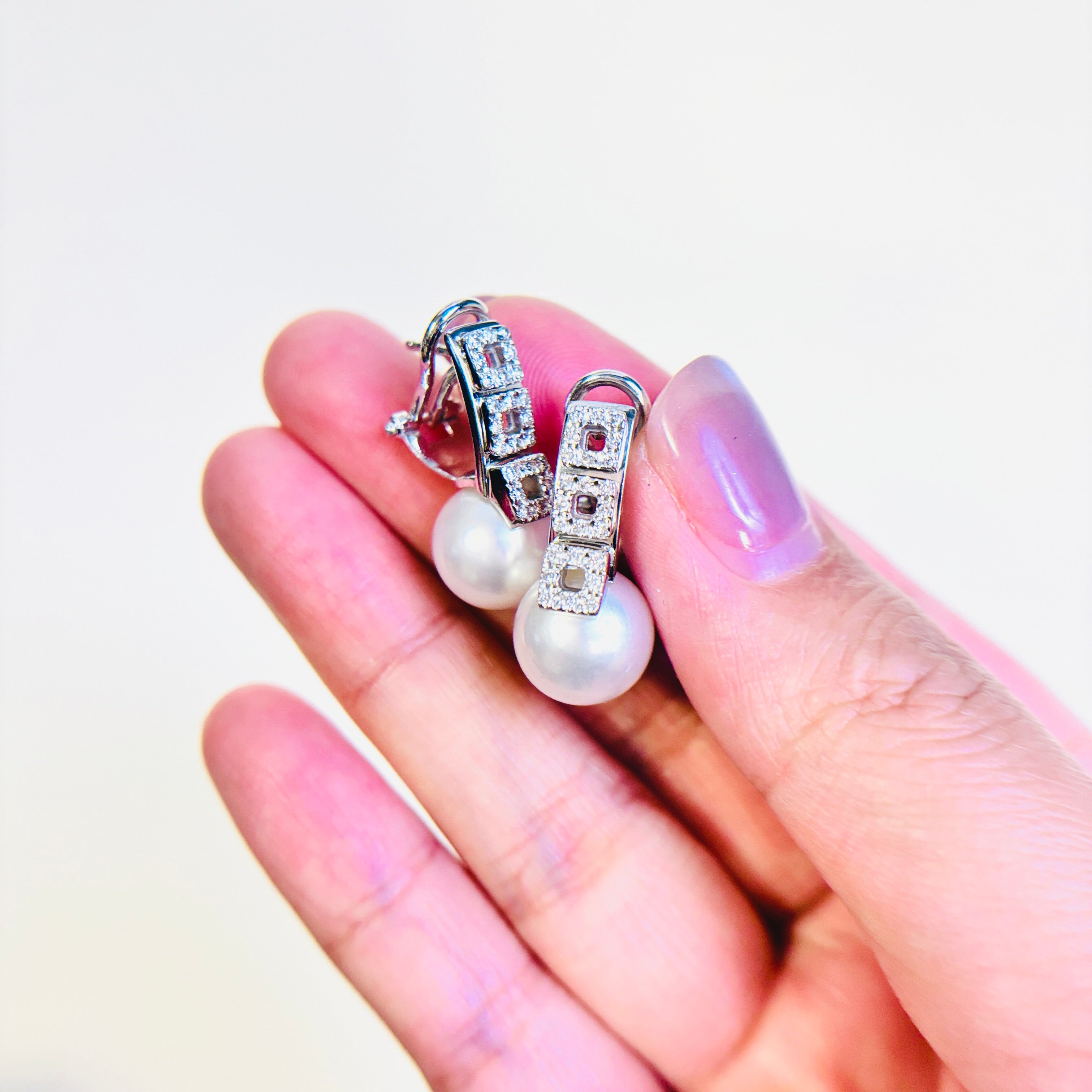 18k White Gold Pearl & Diamond Earring | 11.10-11.20mm, 0.43ctw