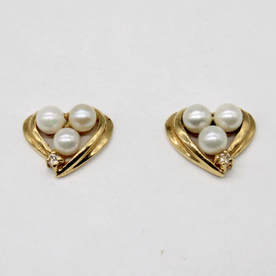 Pearl & Diamond Heart Earrings | 0.02ctw |